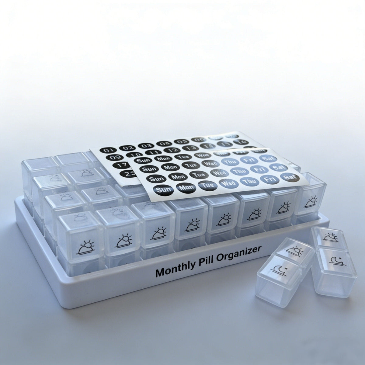 Monthly AM/PM Pill Organizer – Twice-a-Day Medicine & Vitamin Storage with Stickers