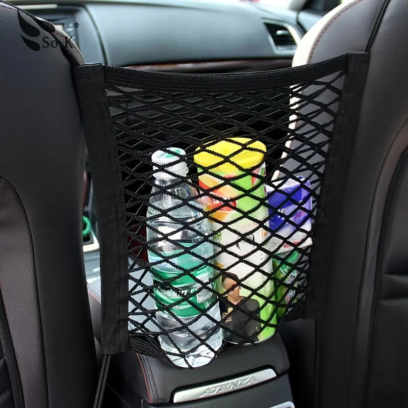 Universal Car Seat Back Organizer - 2-Layer Mesh Net Pocket with Elastic Edges