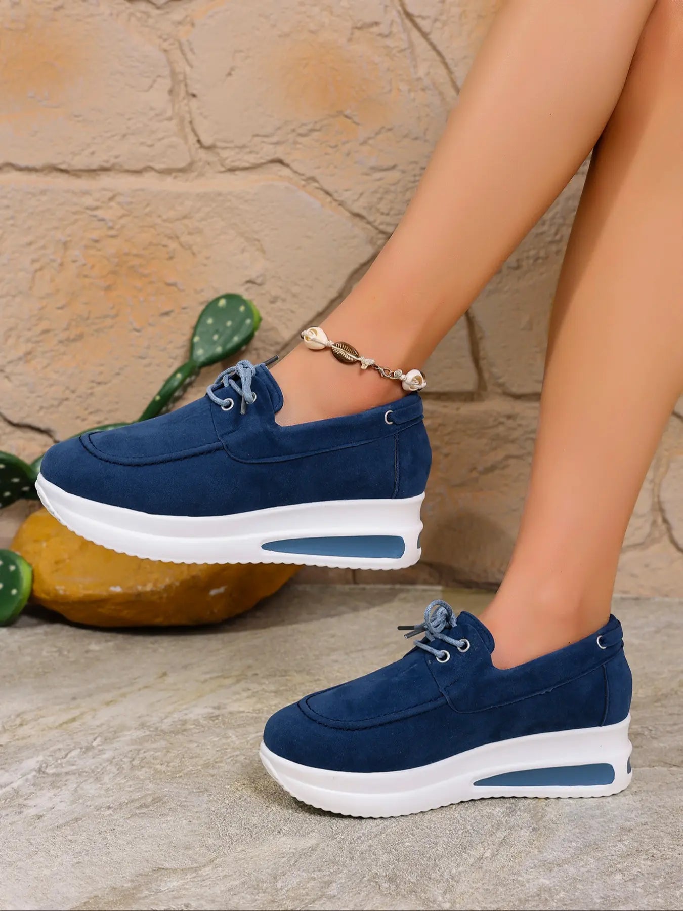 Women's Suede Loafers – Chunky Sole, Slip-On, Wide Fit
