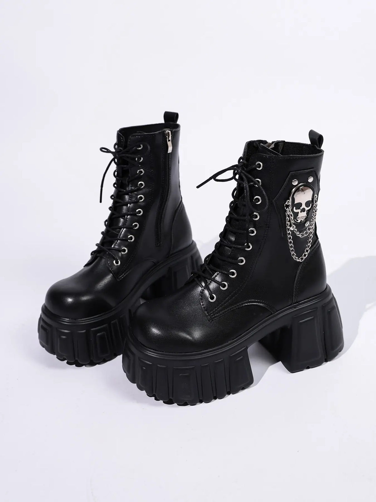 Women's Faux Leather Boots – Chunky Sole