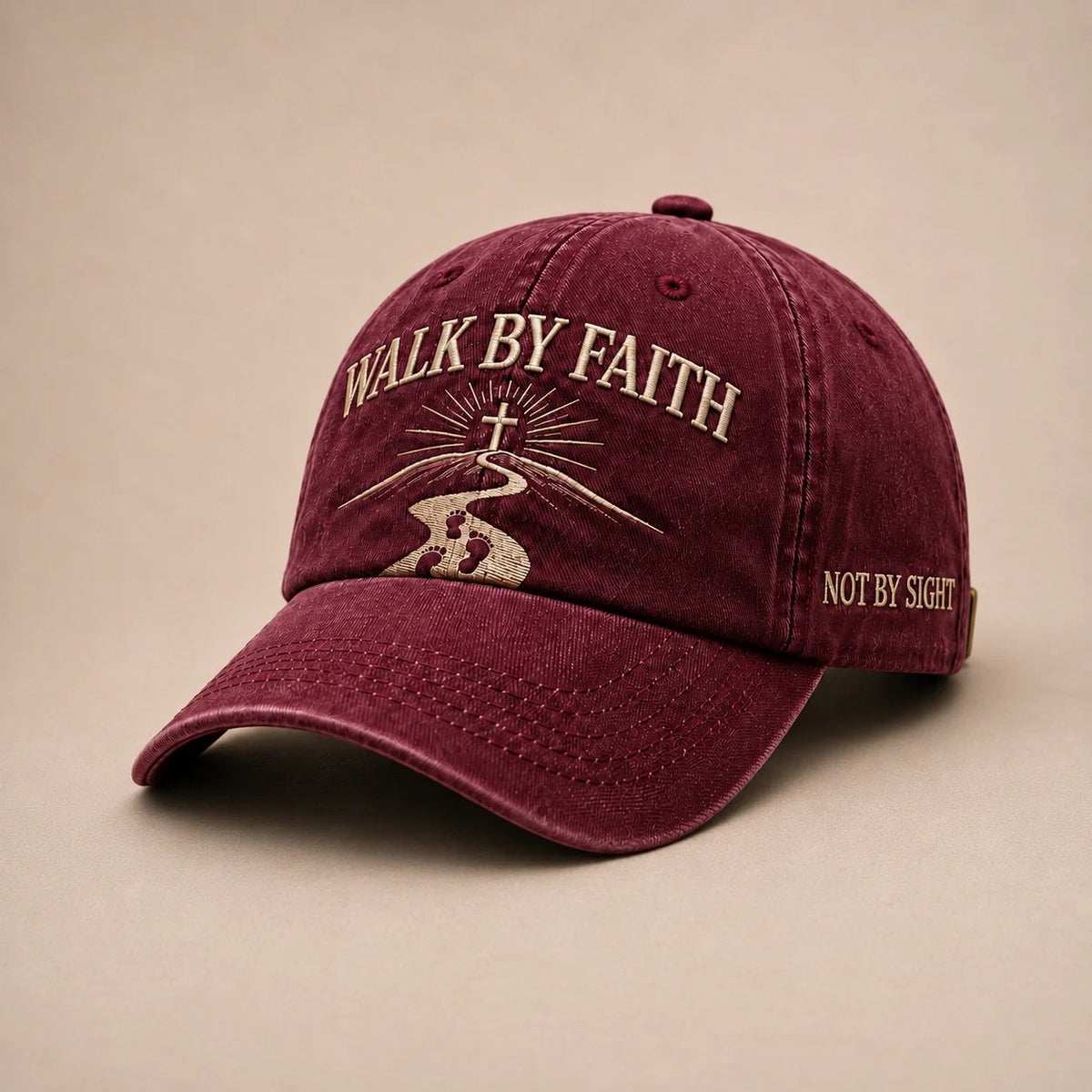 WALK BY FAITH Vintage Embroidered Cap | A Meaningful Vintage-Washed Cap for Church, Everyday Wear, Road Trips & Encouragement Gifts.