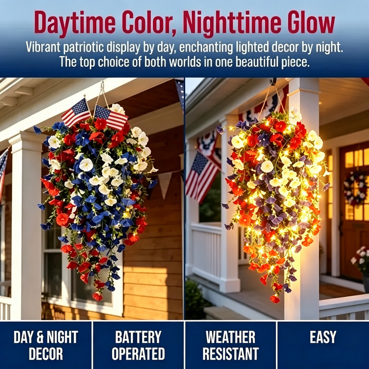 Over 50,000 Sold! Pre-Lit Patriotic Artificial Flower Set - Honor America's 250th Anniversary