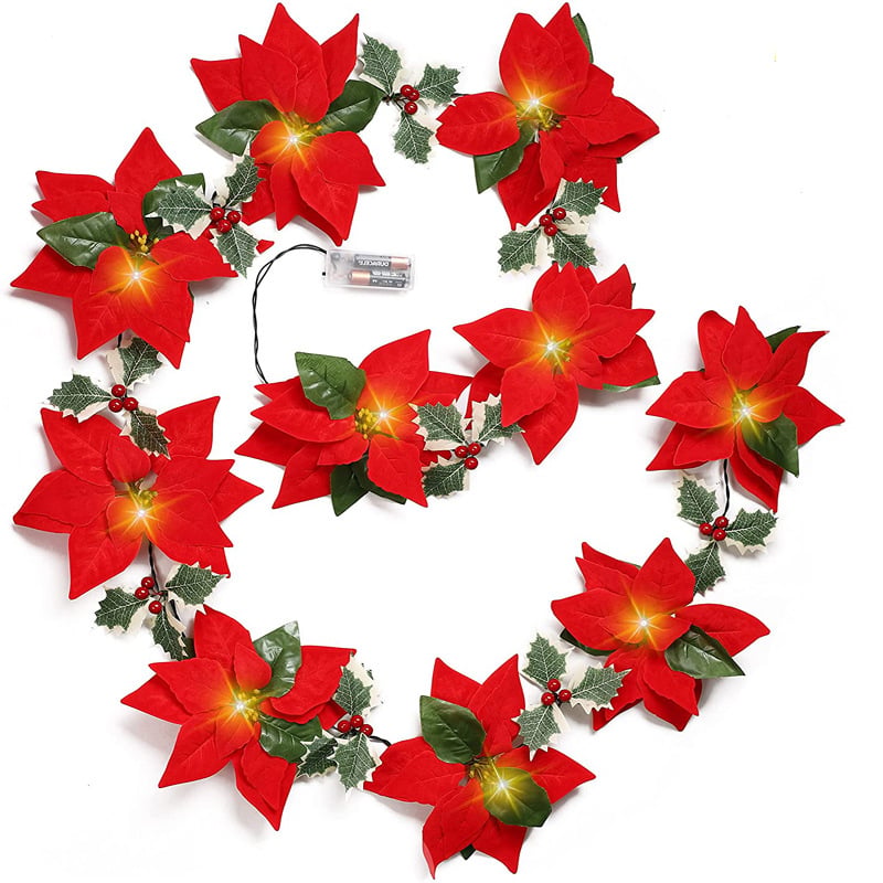 Christmas Poinsettia LED Garland String Lights
