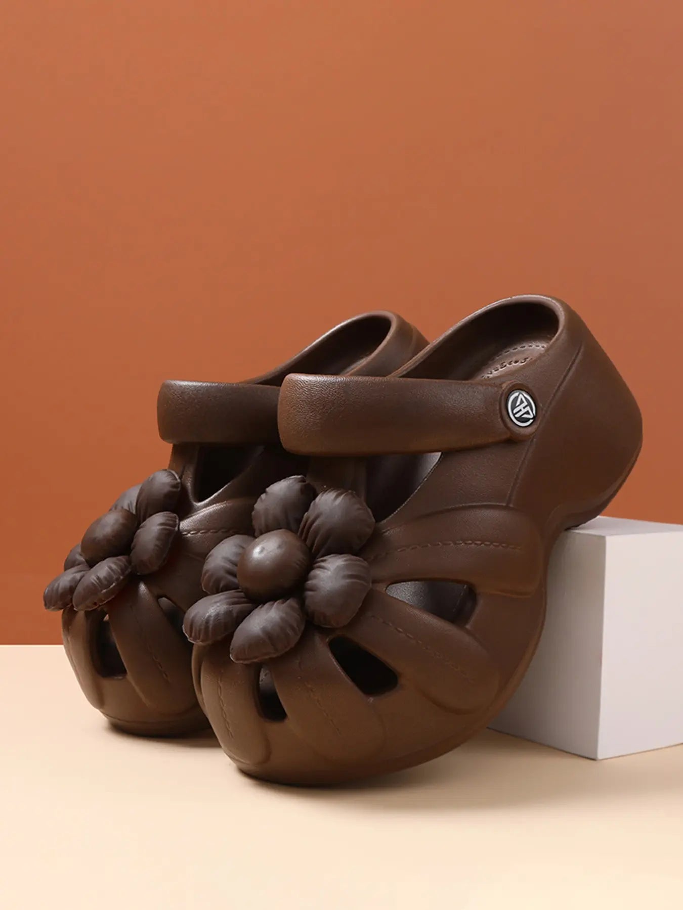 Women's Floral Sandals – Cut-Out, Chunky Sole, Slip-On