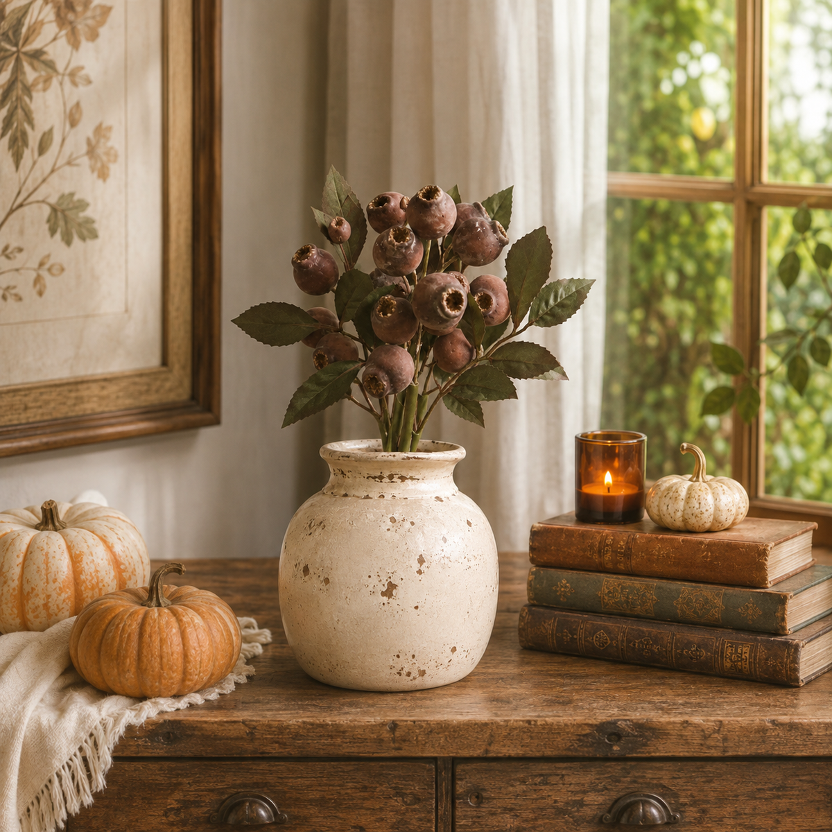 Rustic Artificial Seed Pod Bouquet – 3 Decorative Stems for Cozy Home Decor