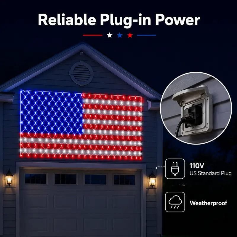 Solar American Flag Lights Outdoor American Flag Net Lights