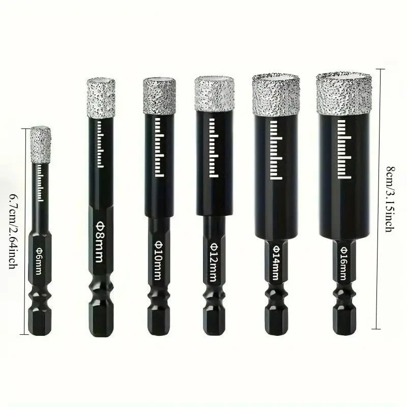49% OFF | 6Pcs Dry Diamond Drill Bit Set Hex Shank Brazed Hole Saw for Tile, Glass & Granite