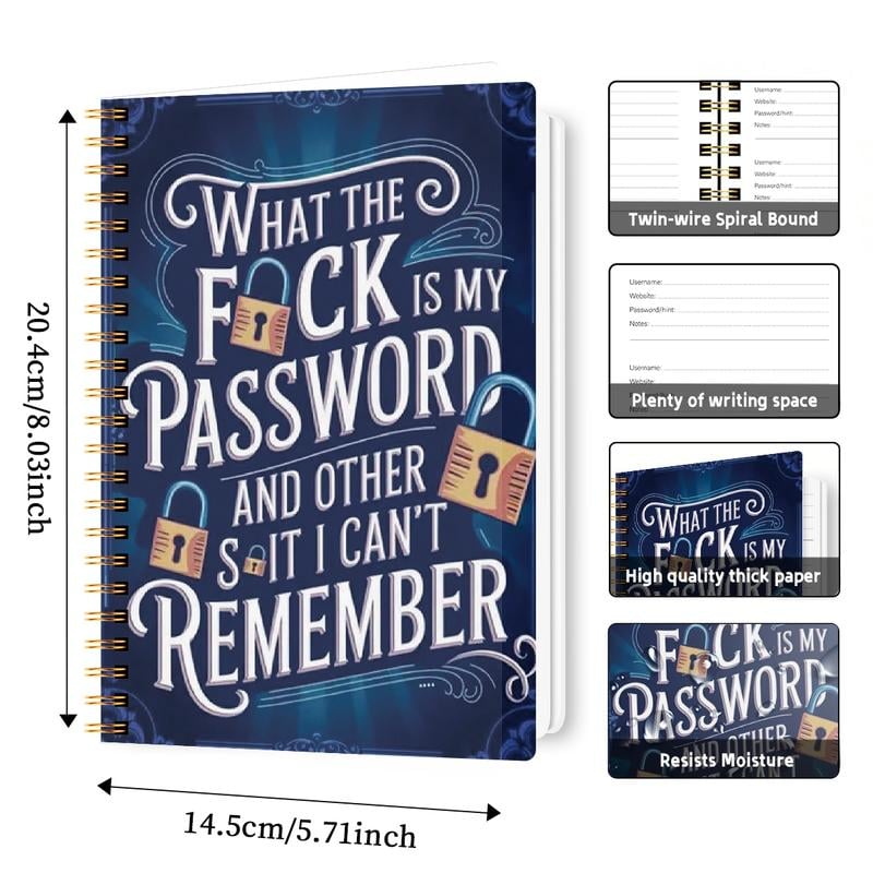 Funny Password Notebook - Spiral Bound with Lock Icons