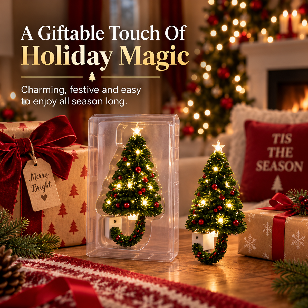 Christmas Tree Projector Night Light — Plug-In Ceiling Décor