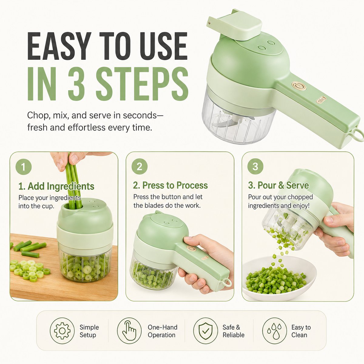 4-in-1 Handheld Electric Vegetable Slicer & Chopper Set