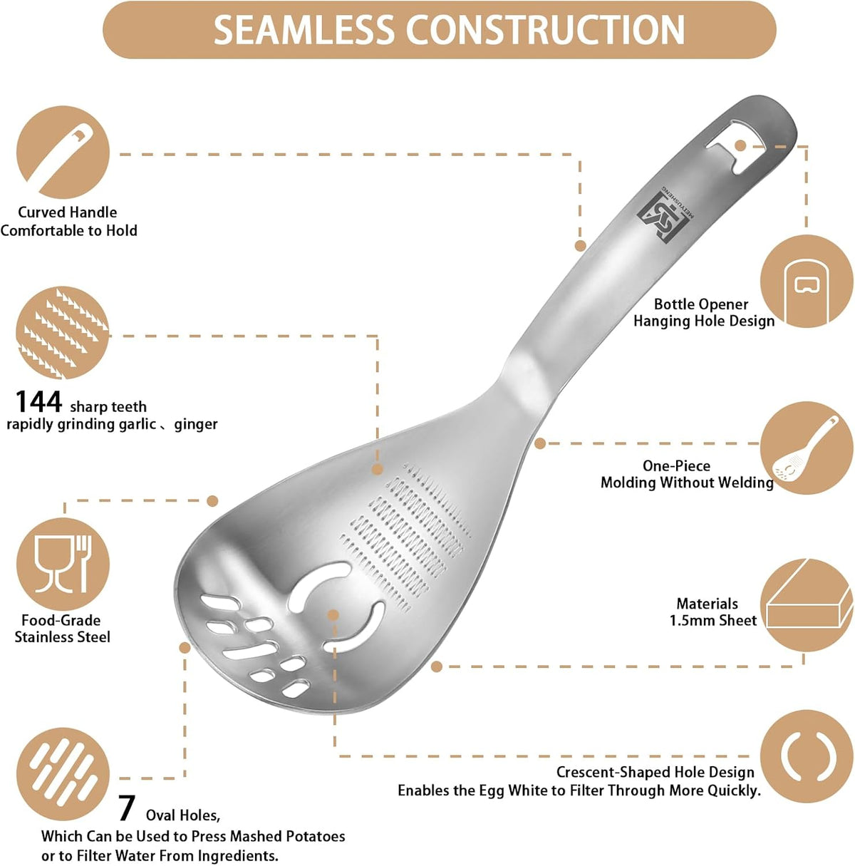 304 Stainless Steel Multi‑Purpose Kitchen Spoon