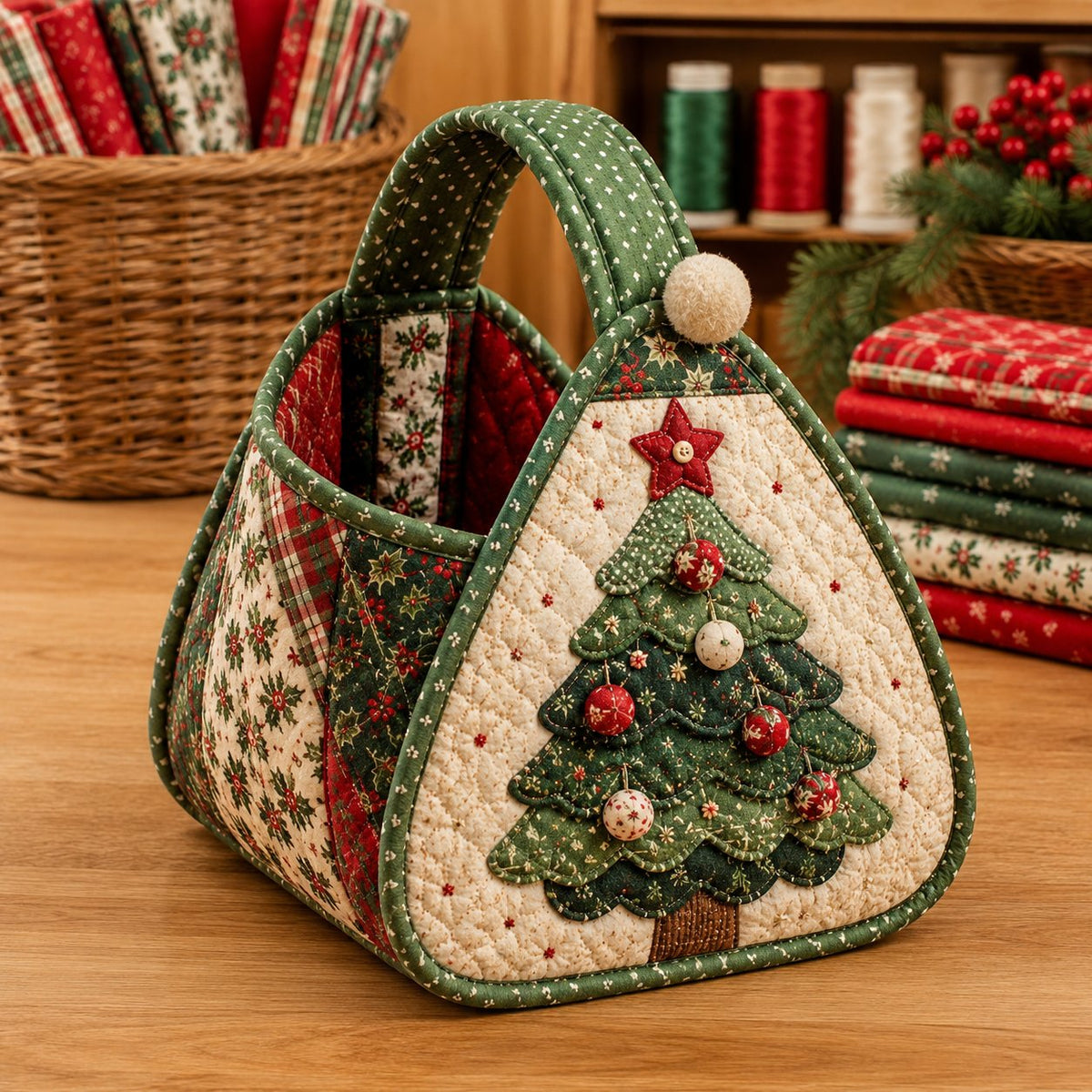 Christmas Quilted Carry Basket – DIY Sewing Kit & Finished Basket