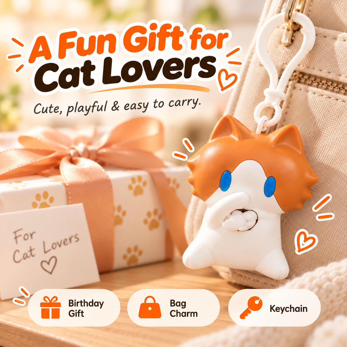 Pull-to-Wave Cat Charm – The Tiny Cat That Waves Back