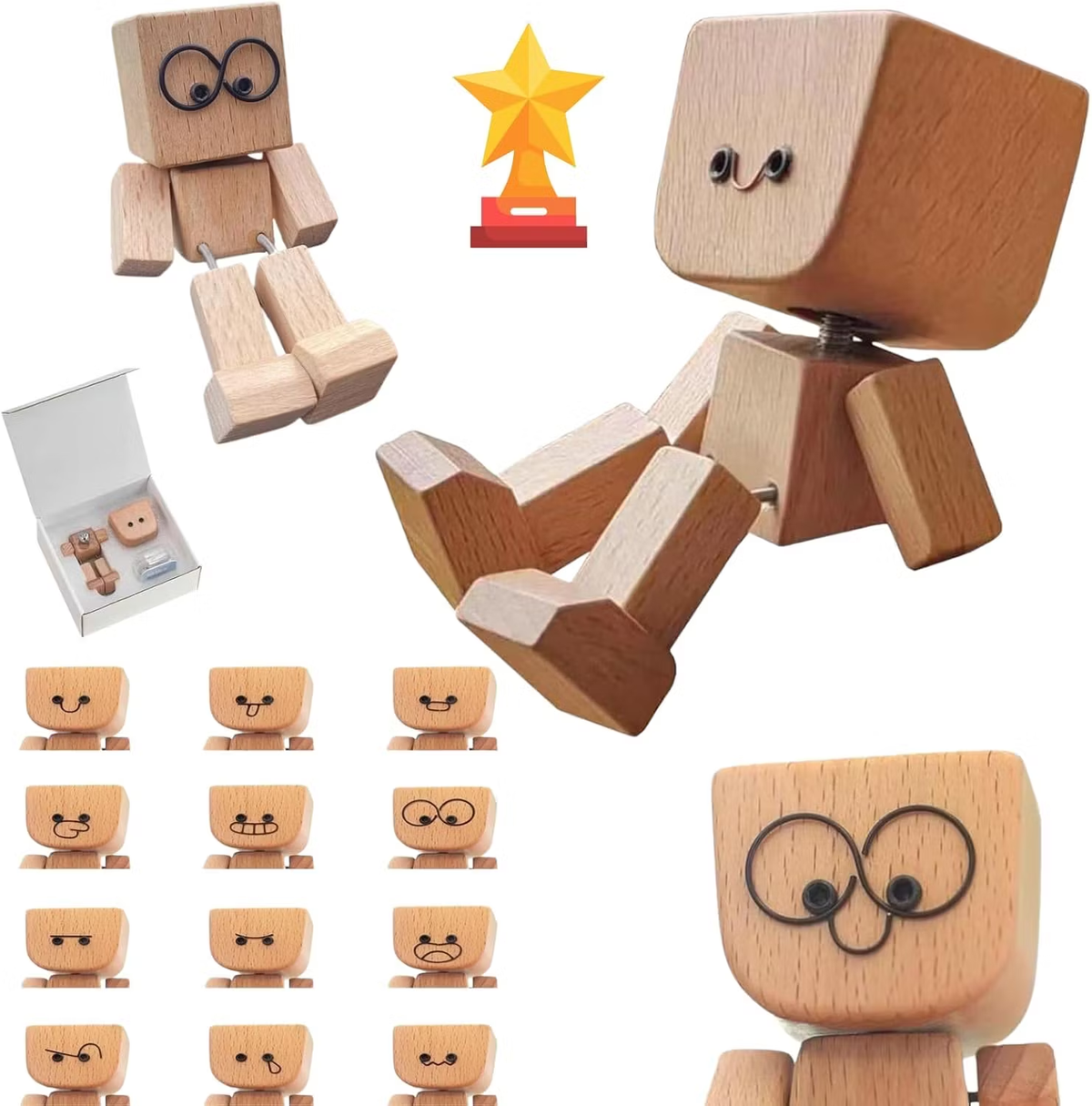 (Early Christmas Sale - 49% OFF) Wobbly Wooden Smile Ornament - Sways with 12 Pcs Magnetic Expressions