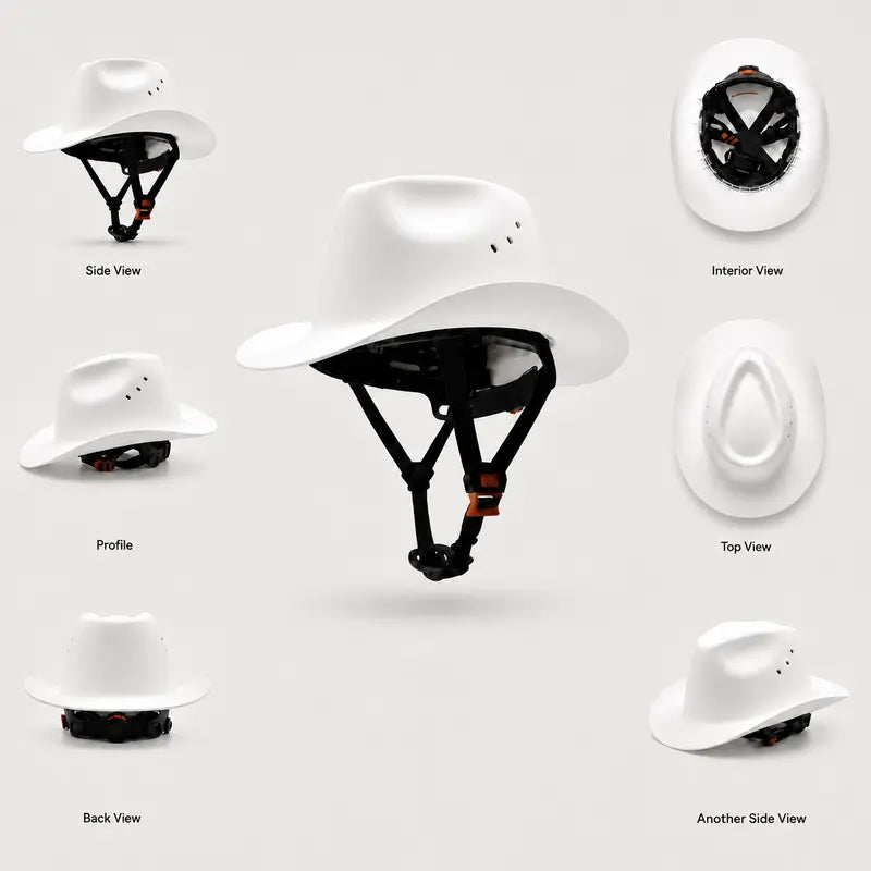 Cowboy Hard Hat – Western Style Wide Brim Work Helmet with Chin Strap