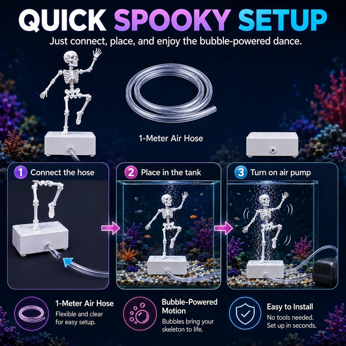 Dancing Skeleton Bubble Aquarium Ornament