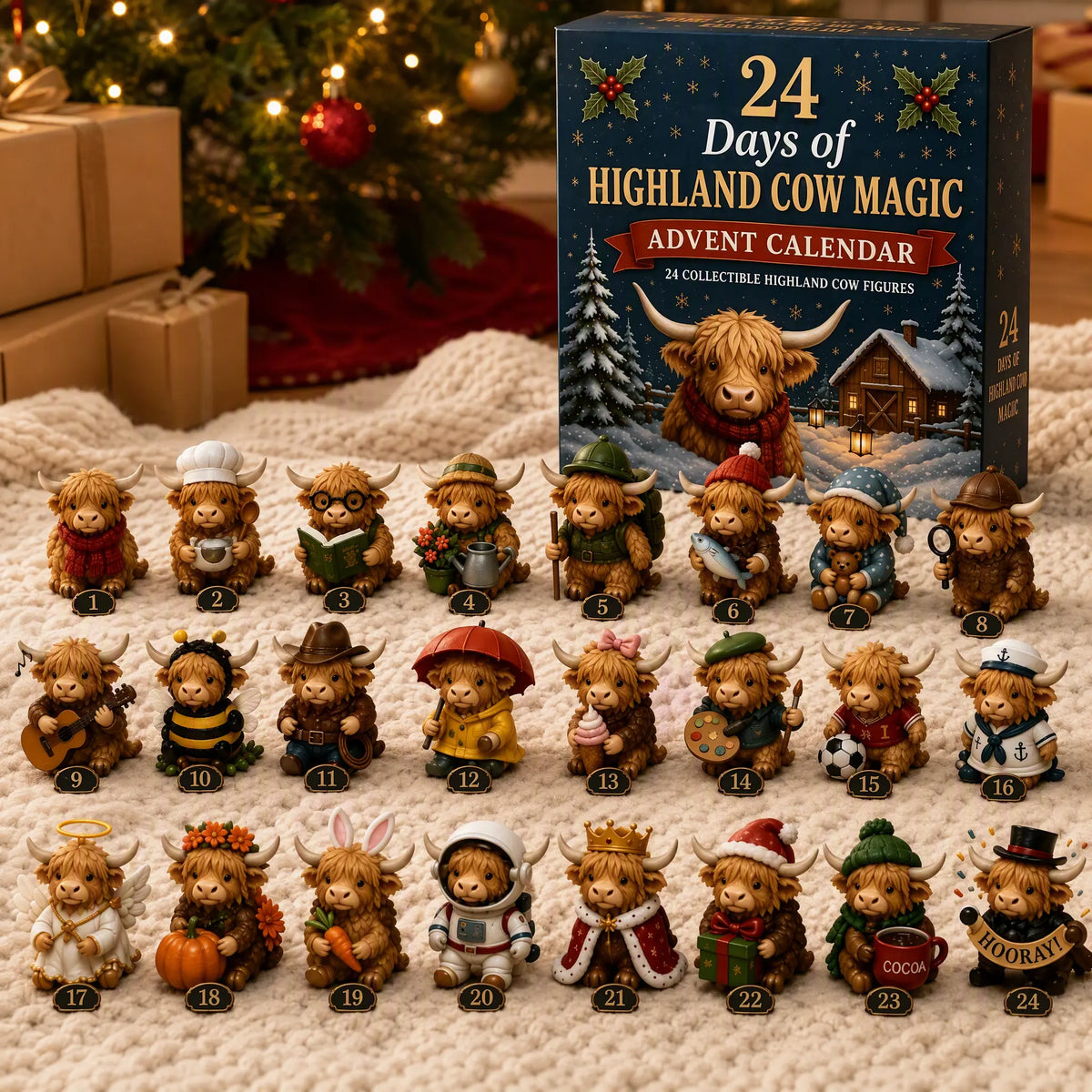 24-Day Highland Cow Advent Calendar - Christmas Countdown Gift Box