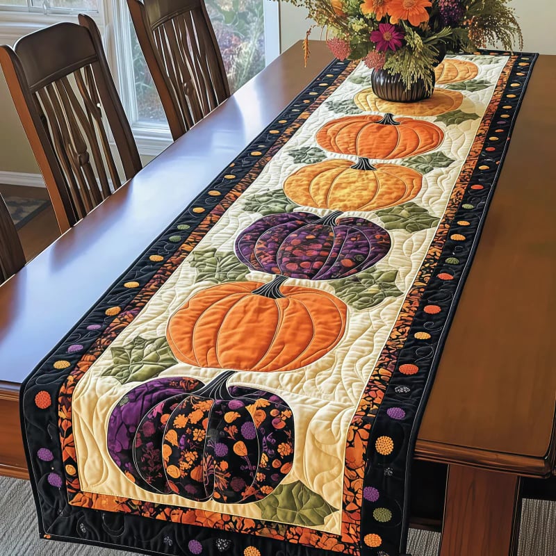 Rustic Quilted Autumn Table Runner – Cozy Harvest Table Decor