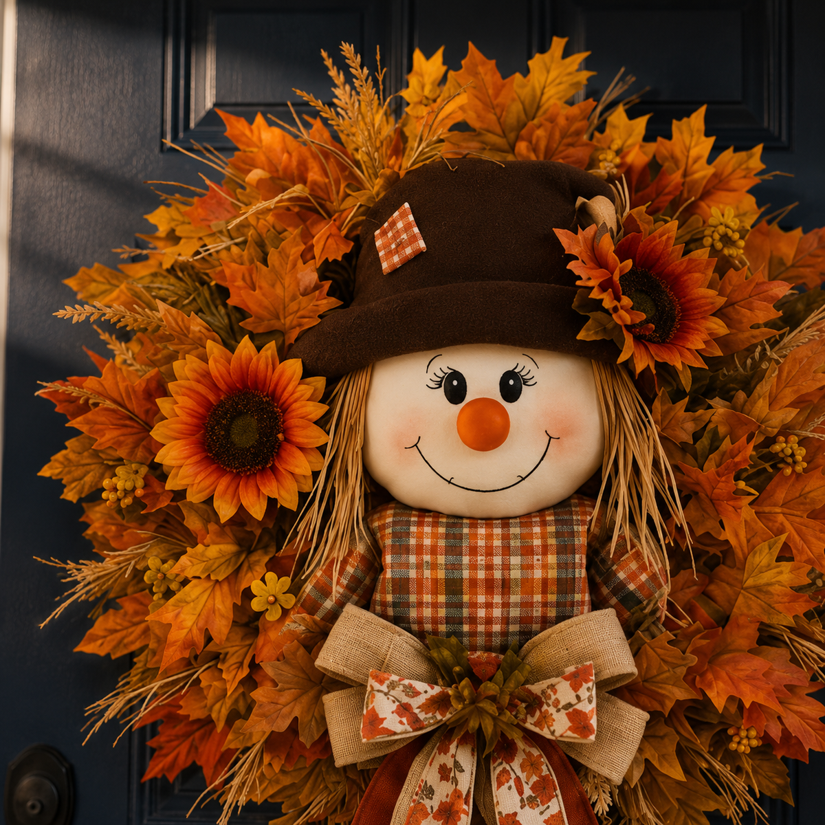 Fall Favorite – Lighted Scarecrow Front Door Wreath