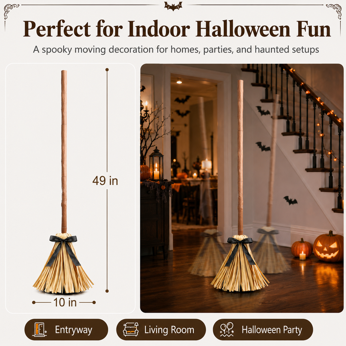 Dancing Witch Broom Touch Activated Halloween Decorations