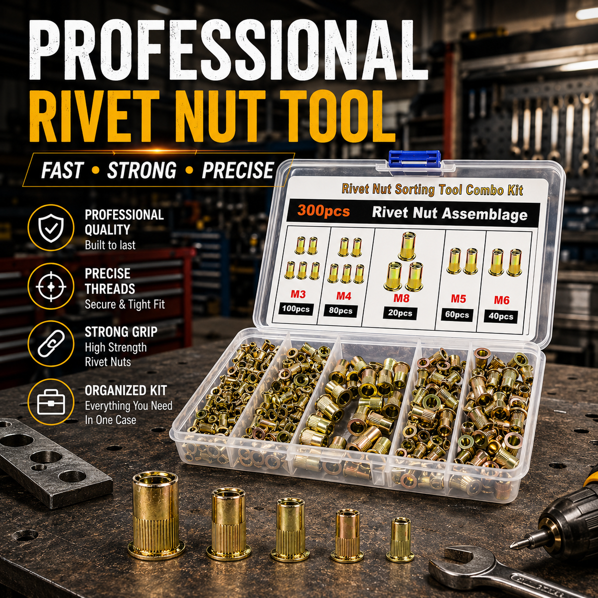 Manual or Drill. One Tool Does It All- 2-in-1 Rivet Nut Tool Kit