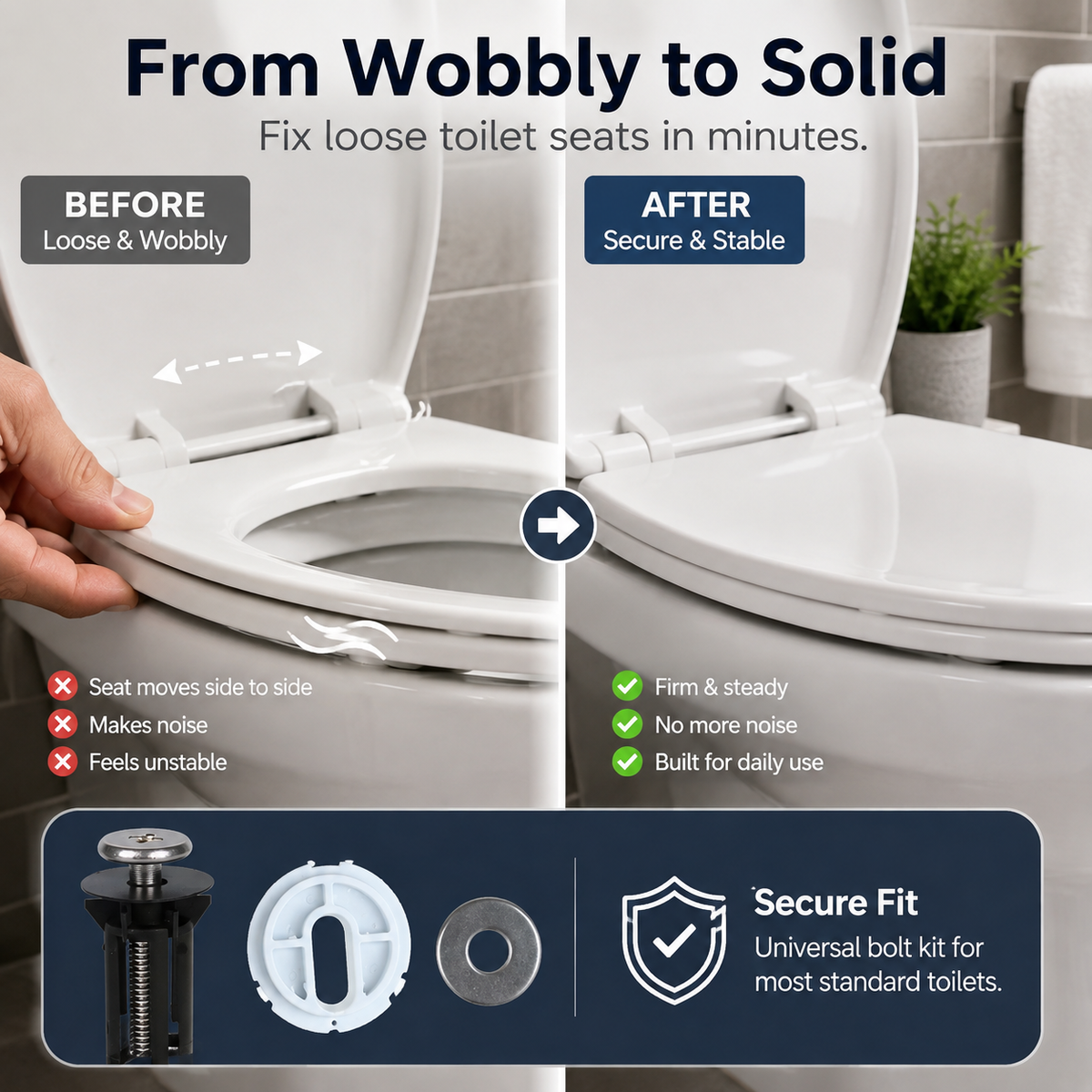 Universal Toilet Seat Bolt Kit – Quick-Release Secure Fix