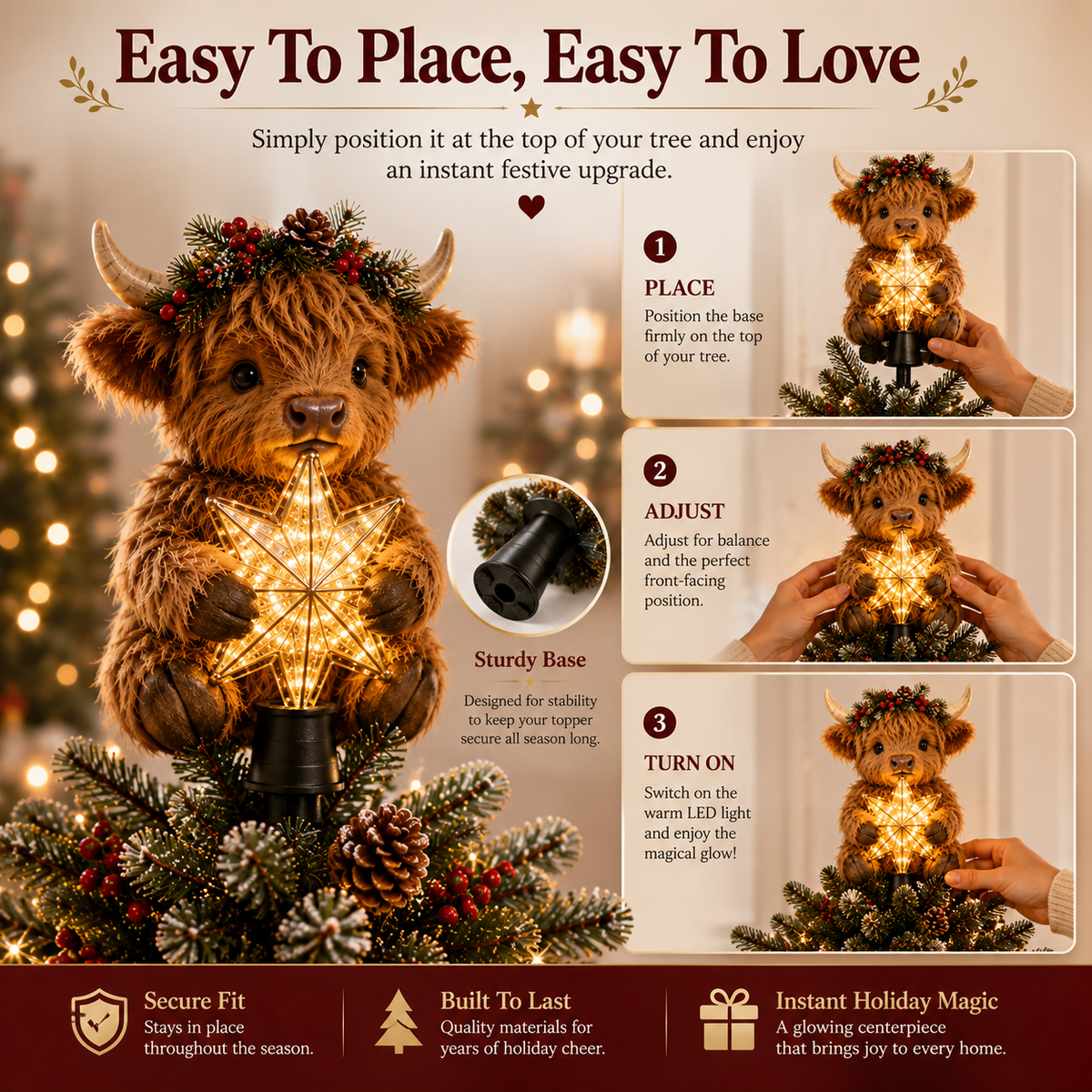 Baby Highland Cow Glowing Star Tree Topper