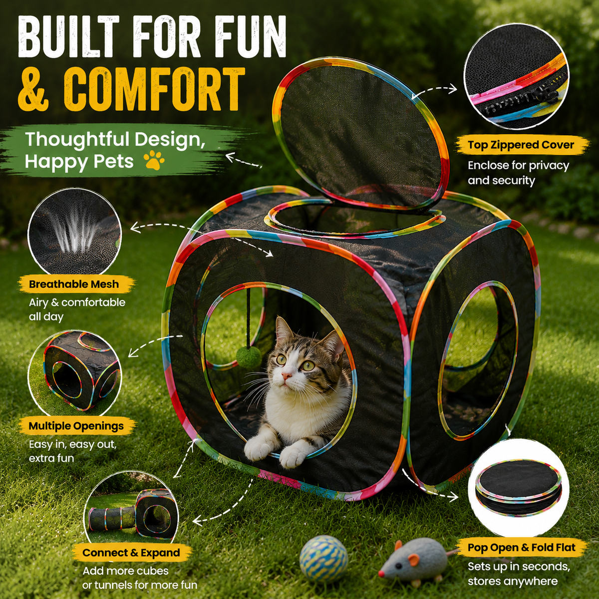Foldable Cat Play Cube – A Cozy Hideout for Curious Cats