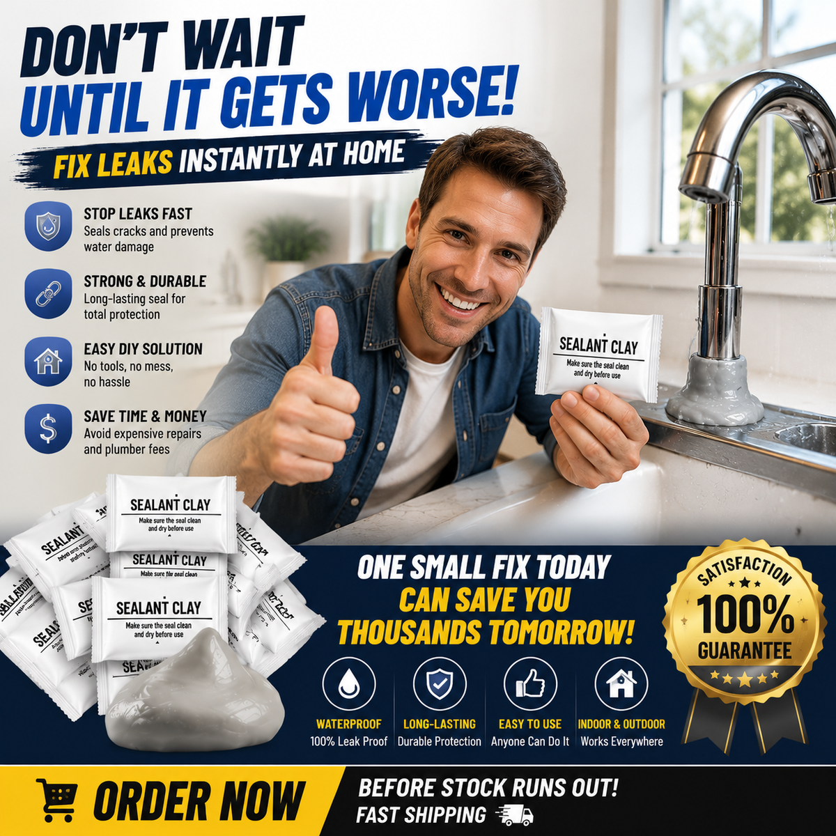 Waterproof Sealing Putty – Fix Leaks, Cracks & Gaps in Minutes Without Tools(10Pcs)