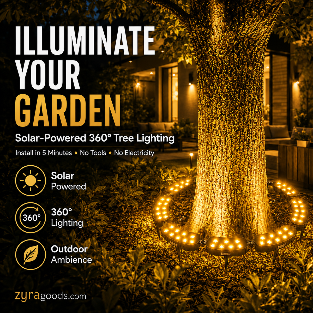 Modular Ring Tree Landscape Lights – 360° Outdoor Uplighting for Trees & Columns