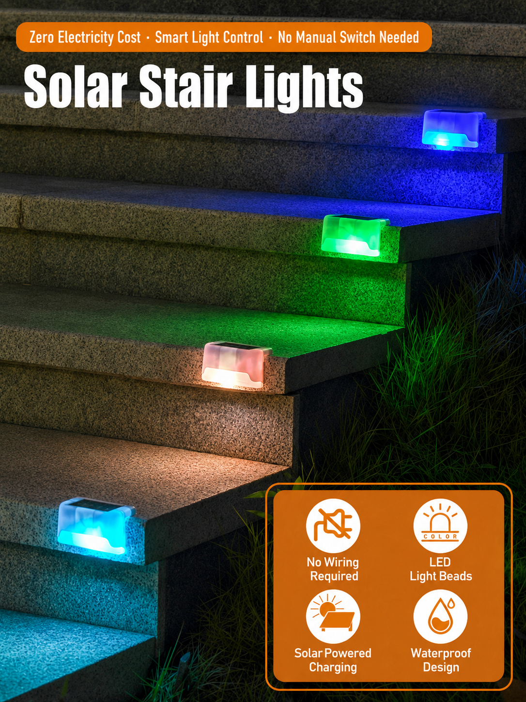 Solar Step Lights – Waterproof Garden Glow in Warm, White & Color Modes