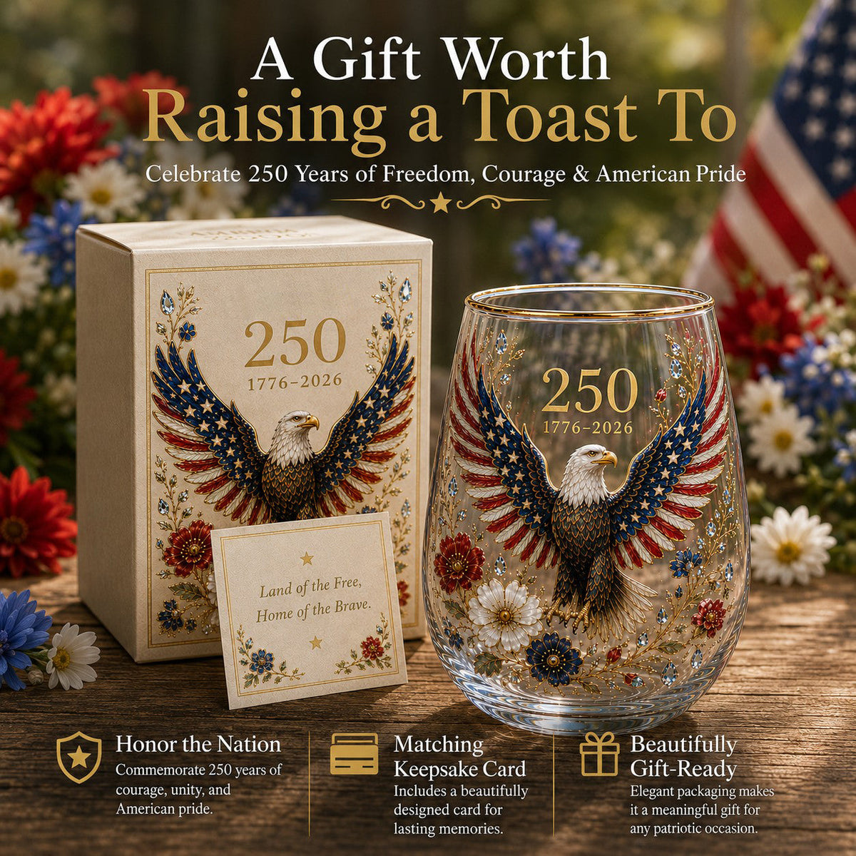Patriotic Eagle 250th Anniversary-Inspired Glass Tumbler
