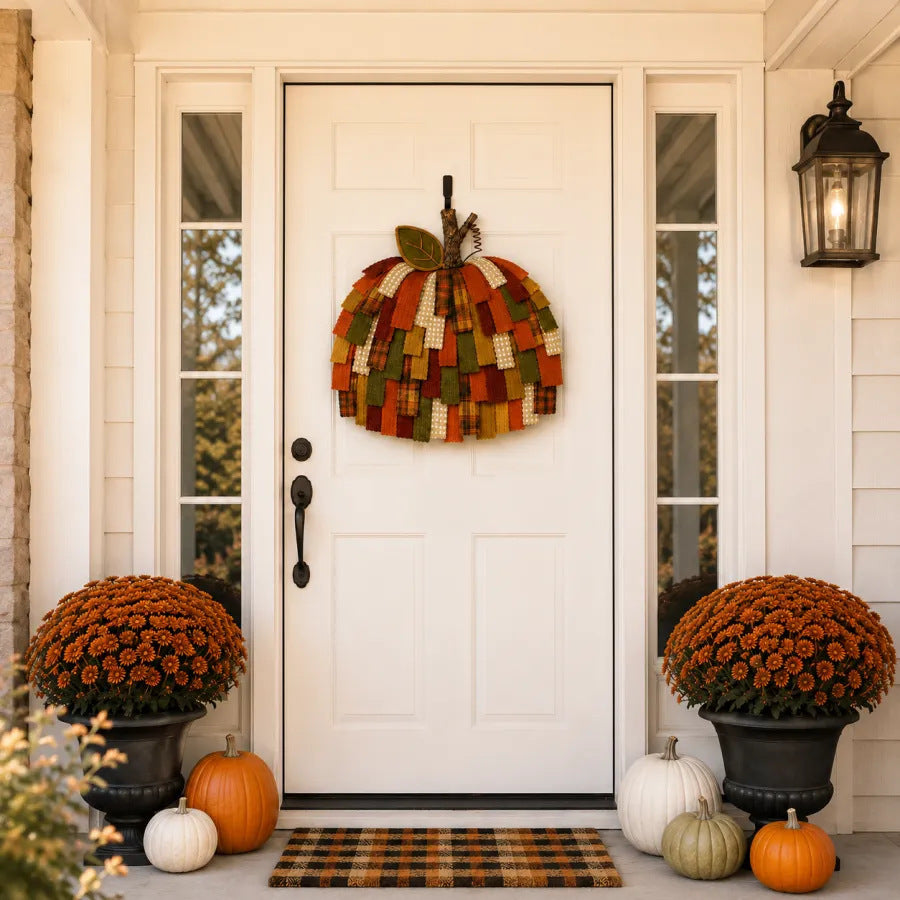 Handmade Patchwork Pumpkin Door Hanger| Warm Rustic Fall & Thanksgiving Decor