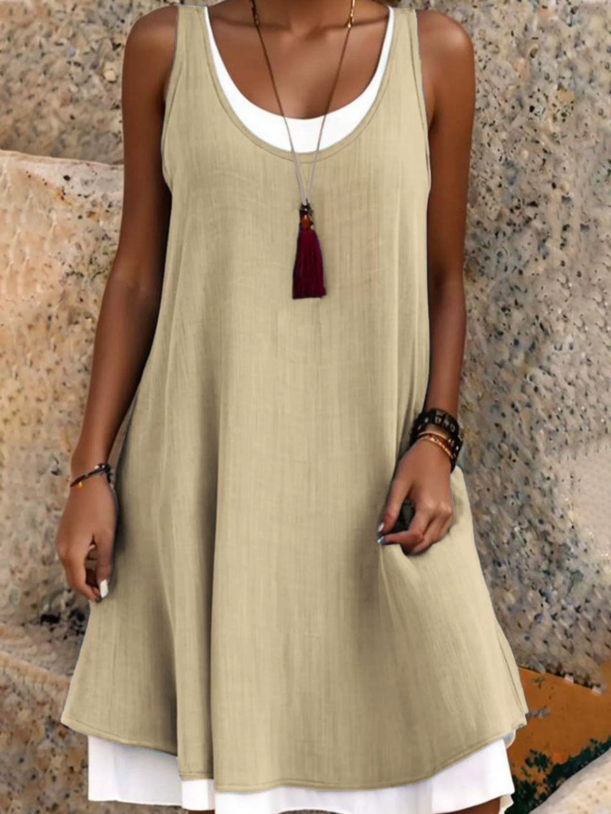 Last Day Sale 50% OffWomen's Casual Loose Sleeveless Fake Two Piece Tank Dress