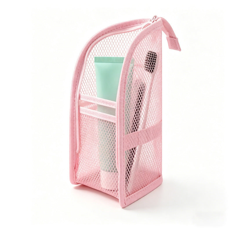 2‑Pack Quick‑Dry Mesh Hanging Toiletry Bag with Toothbrush Slots