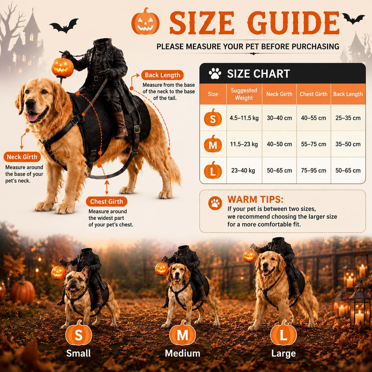 Headless Horseman Dog Costume , Spooky Halloween Pet Outfit, Funny Cosplay Clothes for Dog & Cat