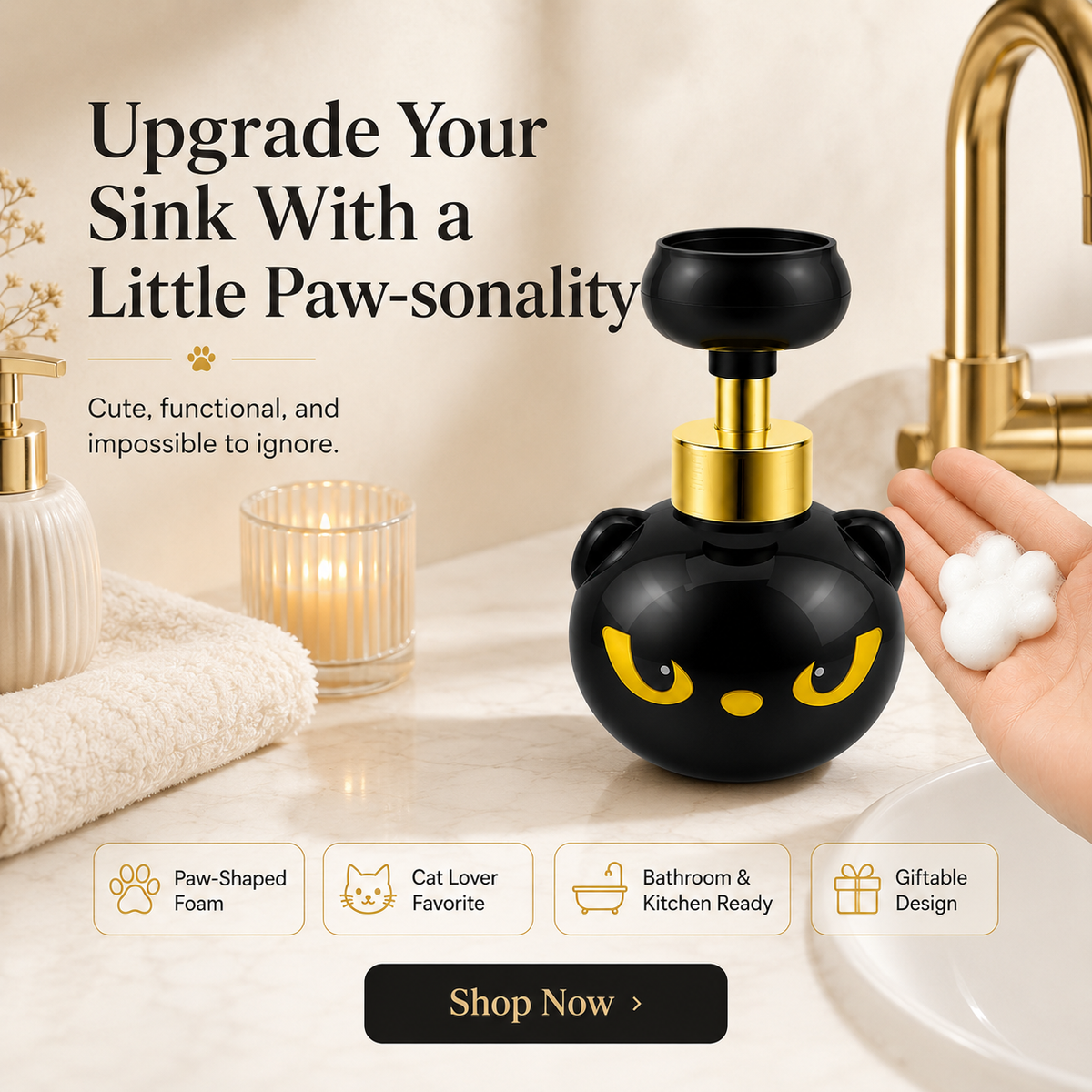 Cat Paw Foam Soap Dispenser-Pressing a Paw and Getting a Smile Back