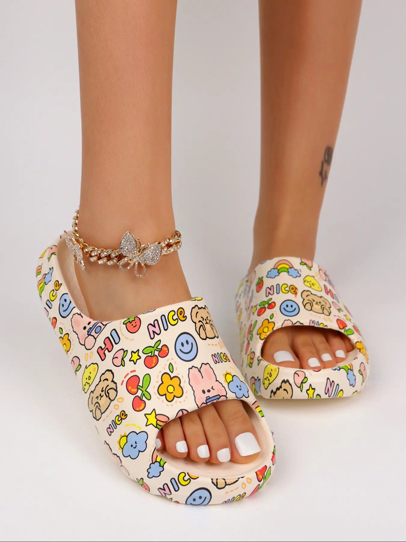 Women's Cartoon Print EVA Slides – Open Toe, Cushioned