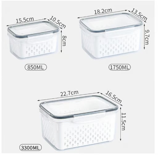 Household transparent plastic food storage box-Including drain basket