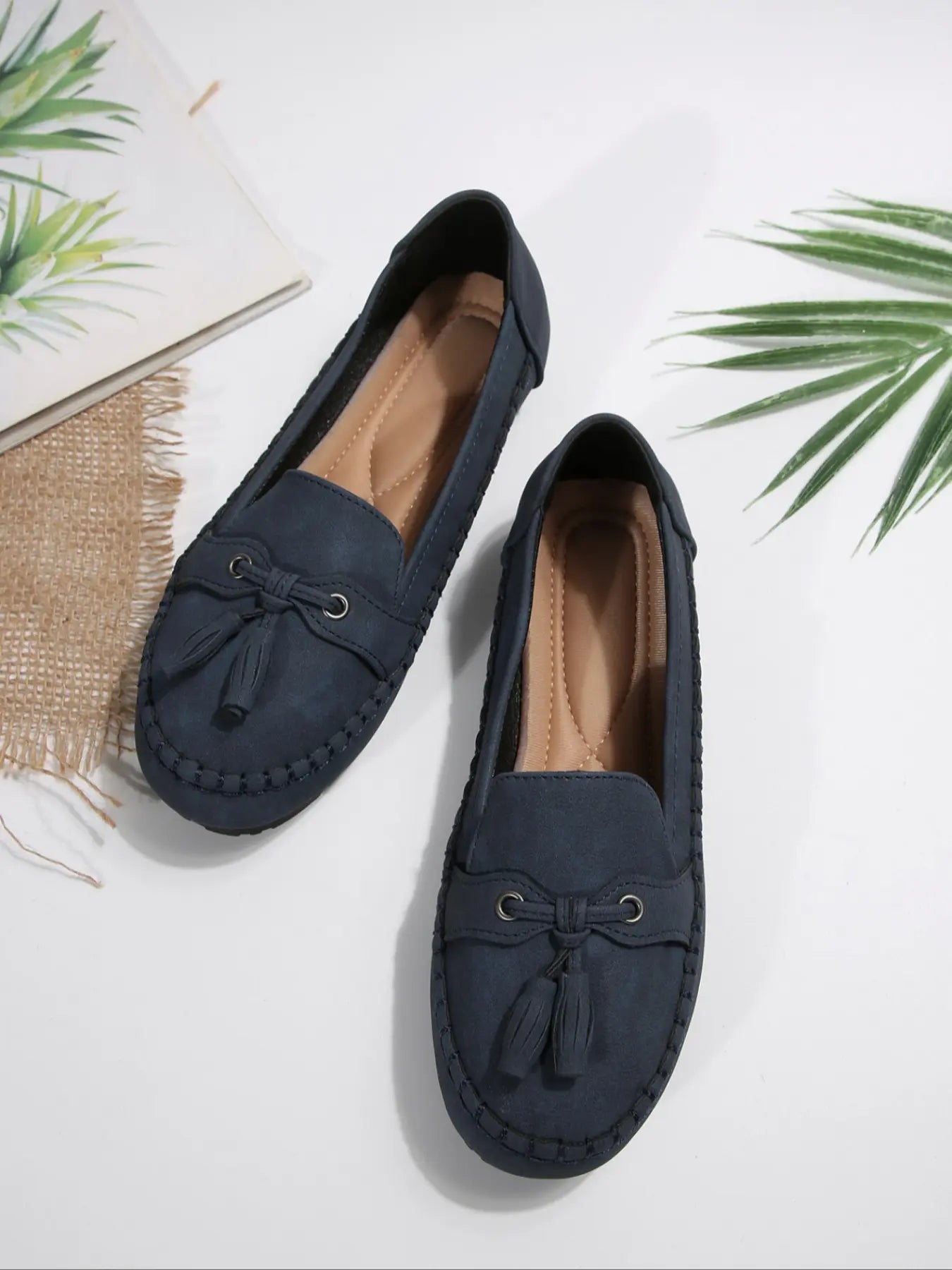 Women's Floral Faux Leather Flats – Round Toe, Slip-On, Breathable