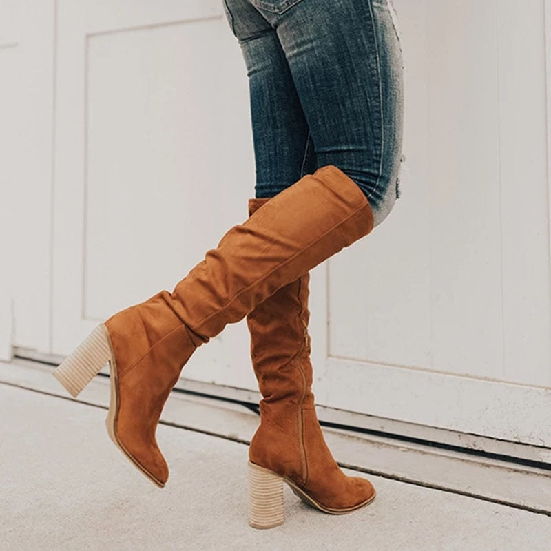 Casual Knee-High Boots with Zipper