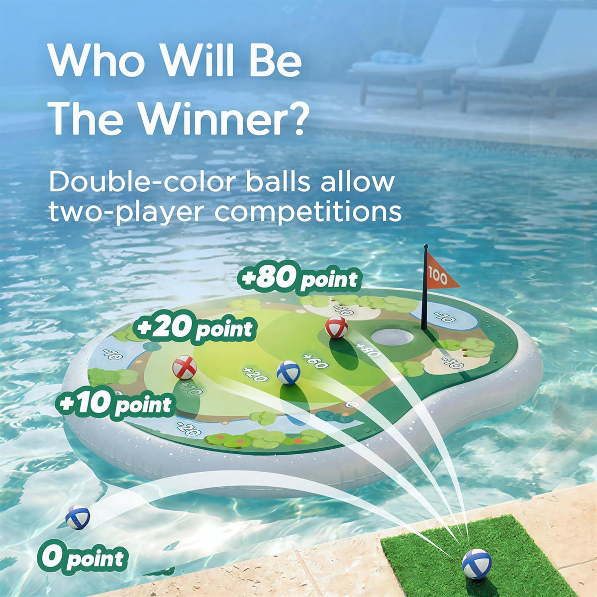 Kids Inflatable Golf Pool Toys, Fun Swimming Pool Game, Floating Water Chipping Green W/Sticky Balls
