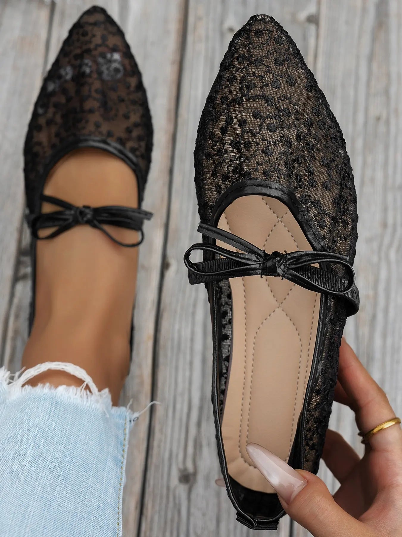 Women's Mesh Flats – Cut-Out, Bow, Lightweight