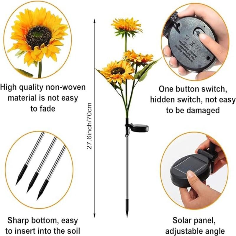 Solar LED Sunflower Garden Lights, Realistic Night Glow for Yard, Lawn, Patio and Porch Decoration, Waterproof IP65