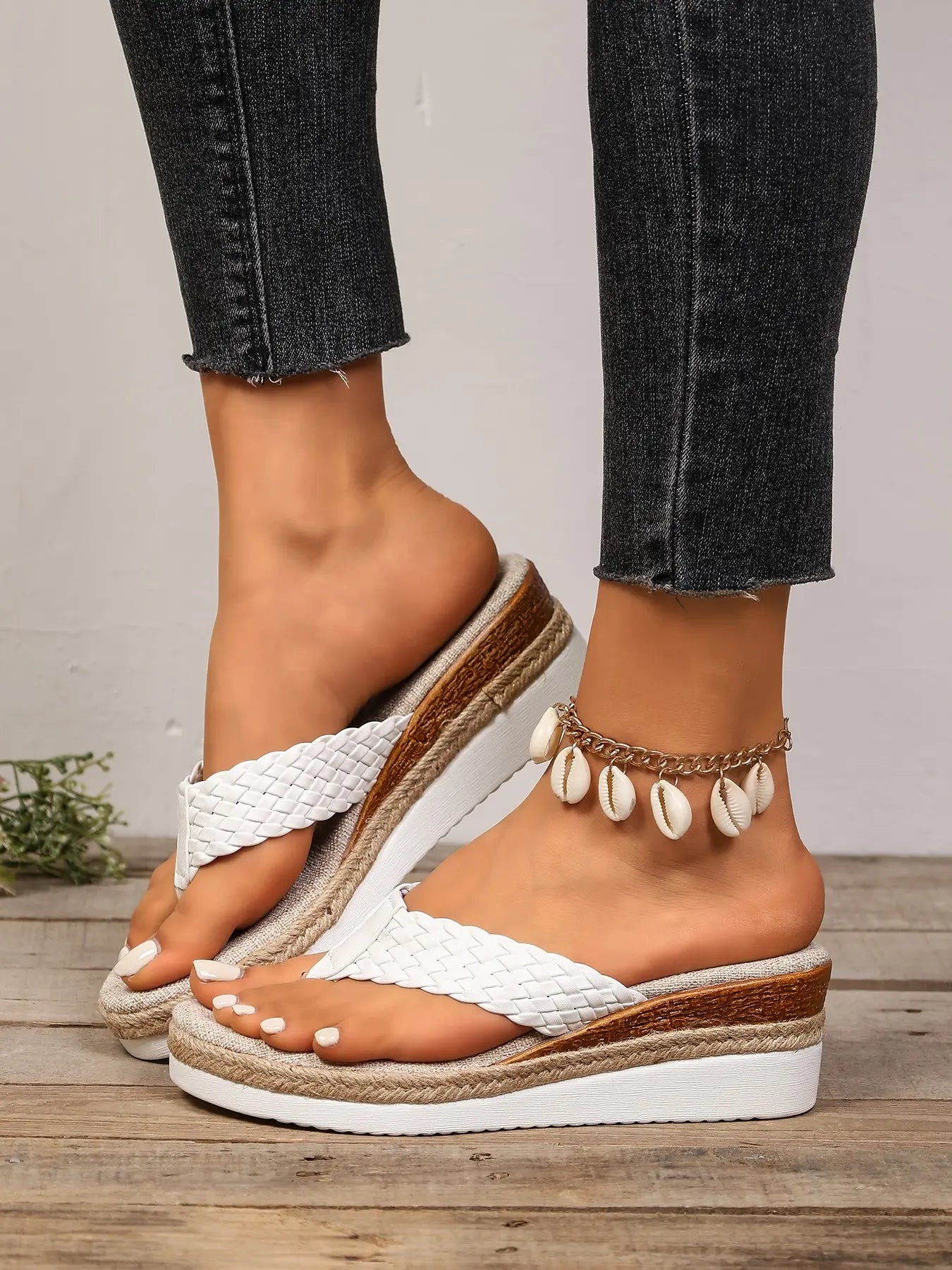 Women's Woven Wedge Sandals – Minimalist, Chunky Sole