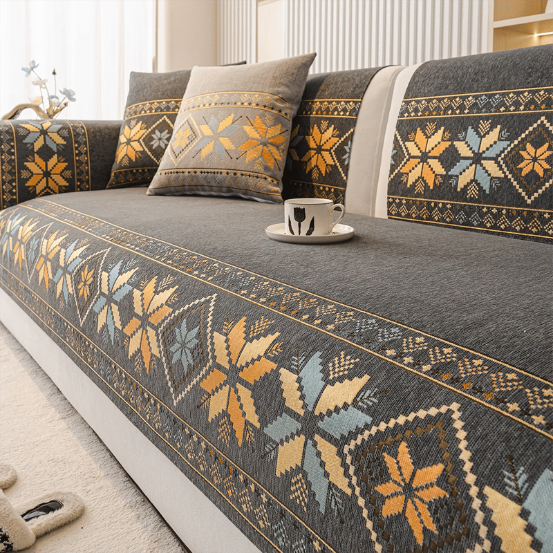 Non-Slip Bohemian Chenille Sofa Cushion Cover – Soft, boho pattern & machine washable – Non-slip backing, fits most sofas – perfect for cozy home decor or pet-friendly spaces