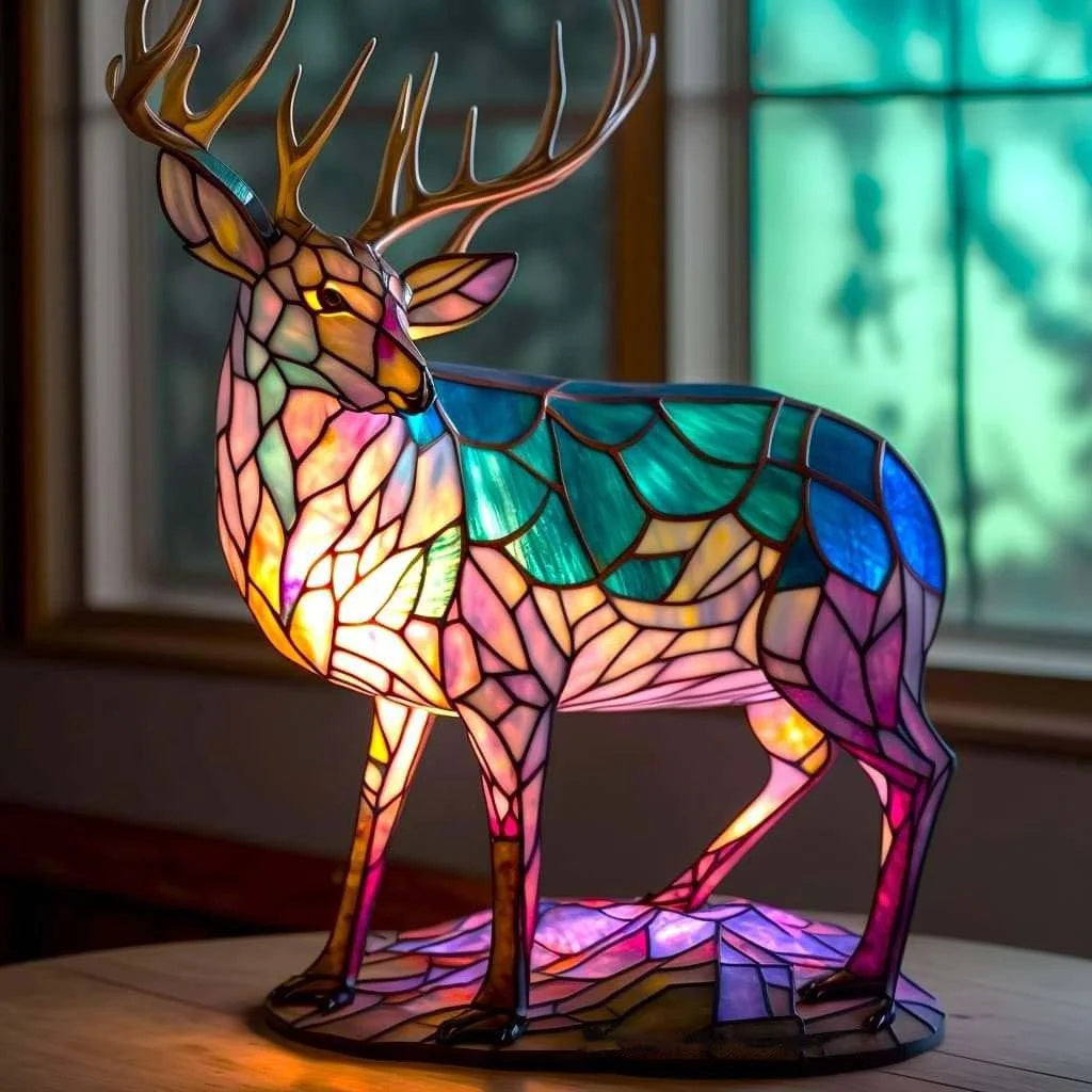 Davy | Animal Head Night Light - Stained Glass Style Accent Lamp