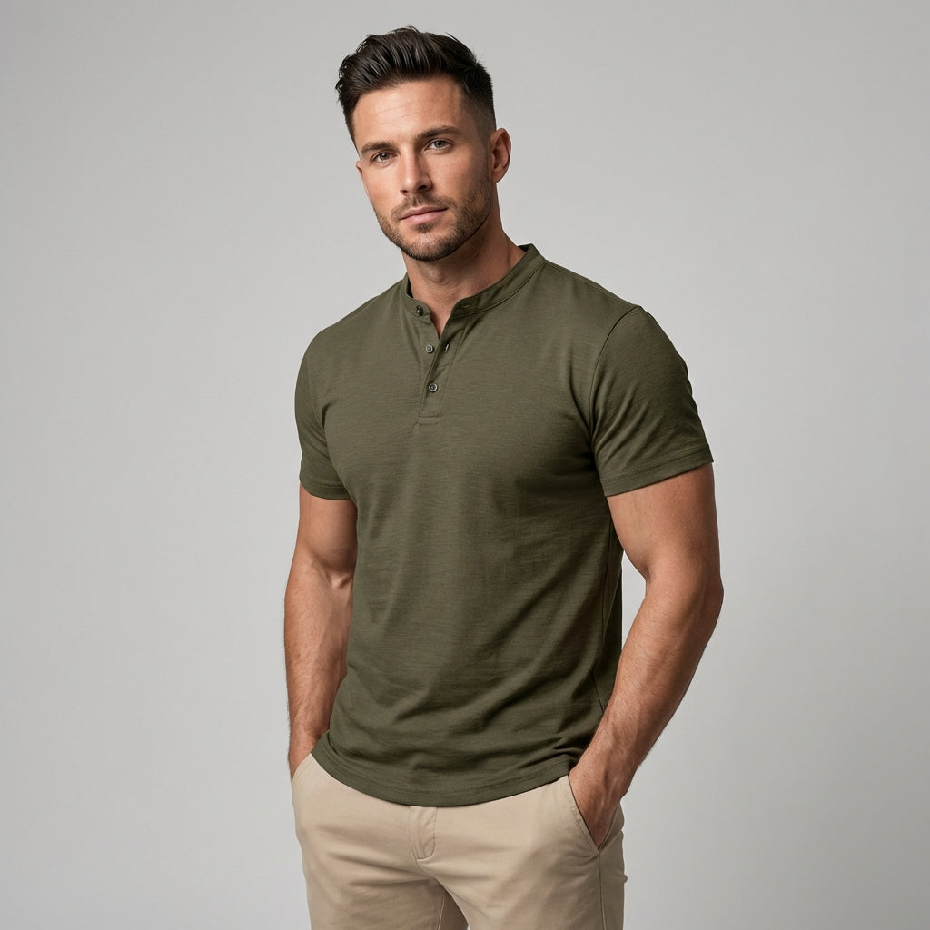 Davy | Men's Band Collar Refined Henley Polo
