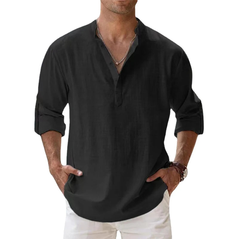 Men's Breathable Linen Henley Shirt