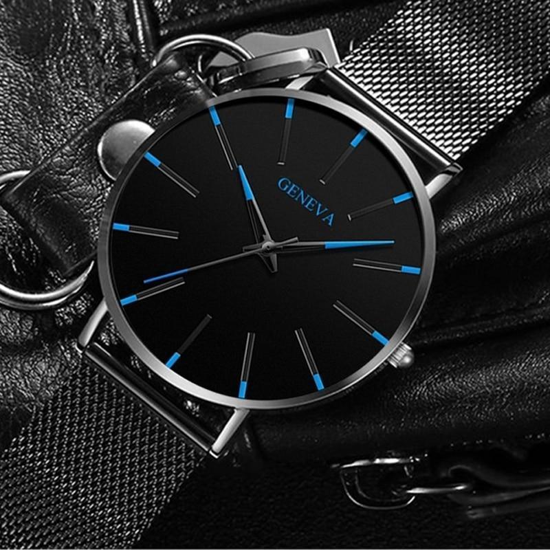 Davy | Men's Minimalist Watch: Blue Accents, Mesh Band